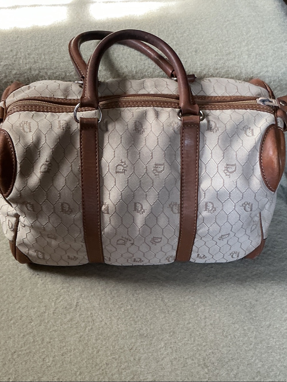 Dior Beige Canvas Monogram Weekender with Brown Leather Trim